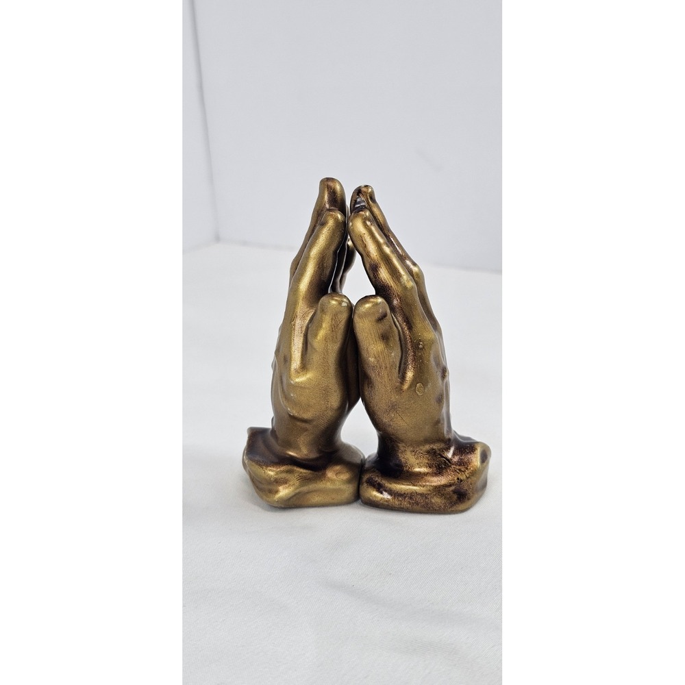 Religious Salt & Pepper Shakers Praying Hands Gold Ceramic‎ Made In Hong Kong